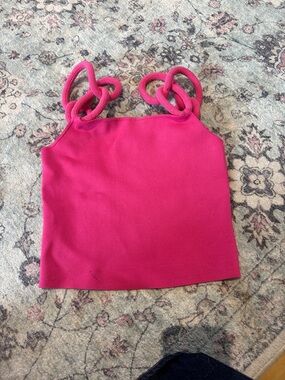 Alice + Olivia Fuchsia Knot-Strap Cropped Camisole